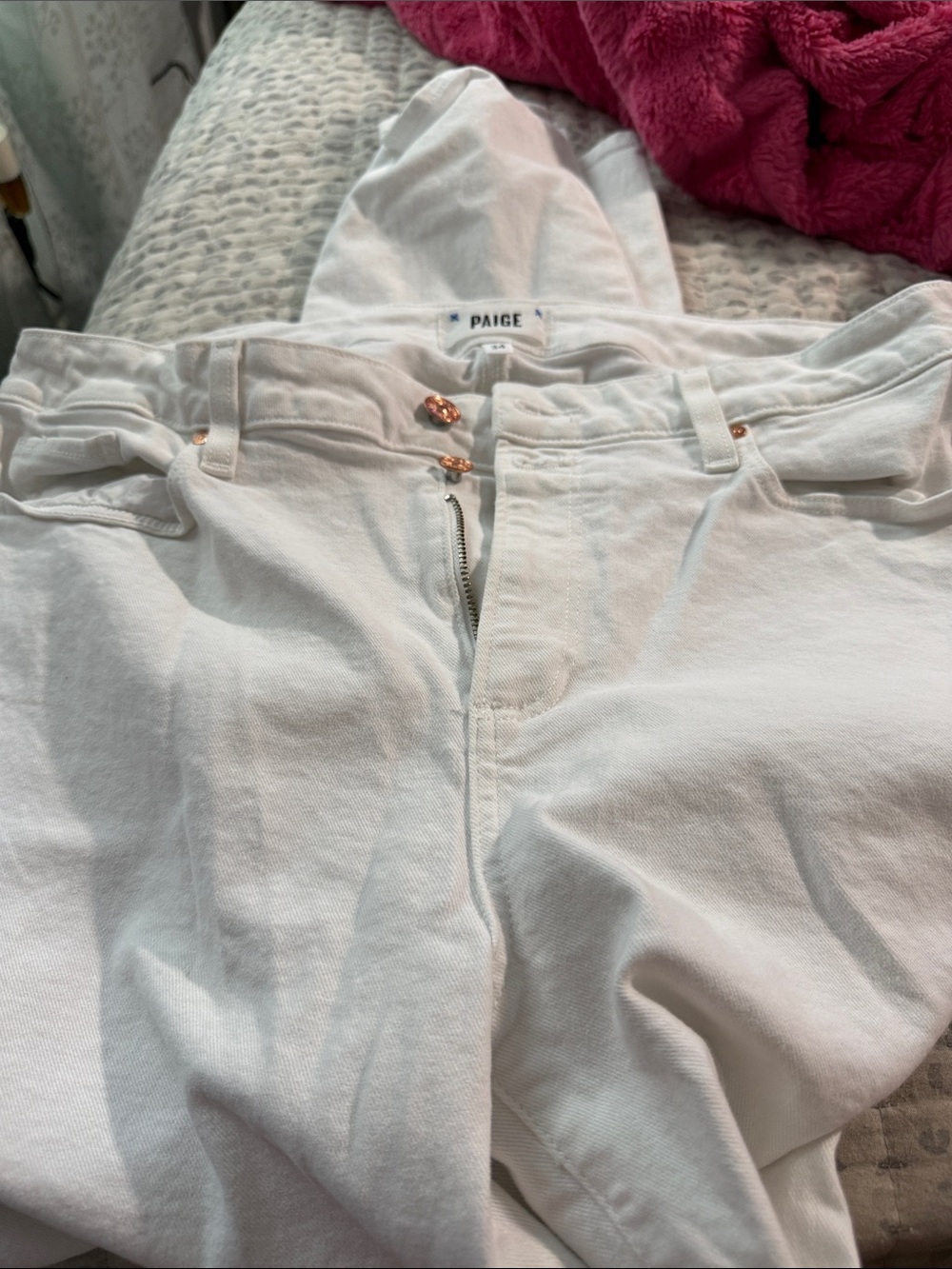PAIGE White Jeans with Rose Gold Hardware